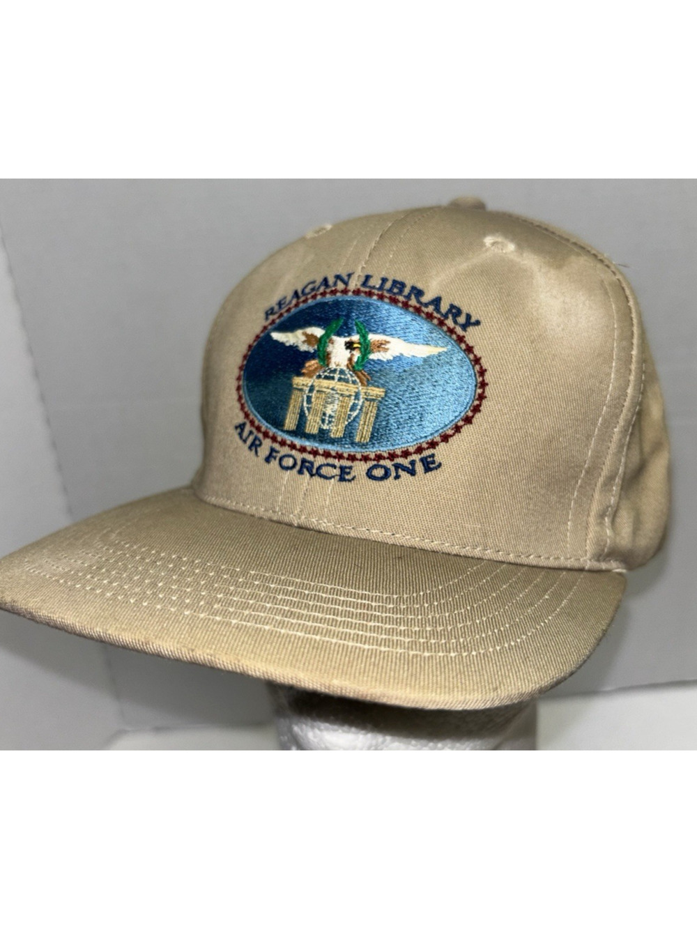 VTG Reagan Library Air Force One Cap Navy Command Caps Tan Adjustable USA Made
